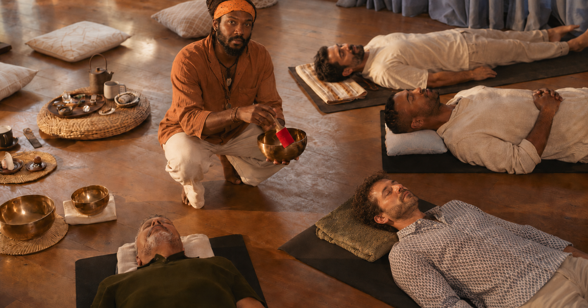 Moth 4 Sound healing ceremony, men in rest