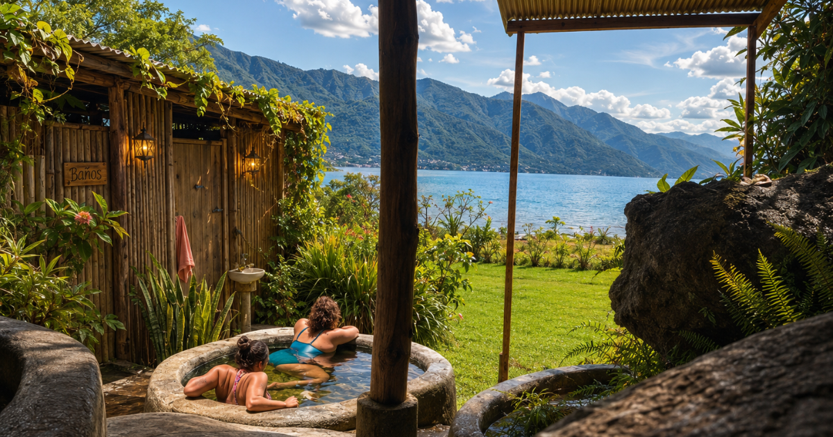 Volcanic hot springs, reached by lancha across Lake Atitlán, part of The Caterpillar immersion